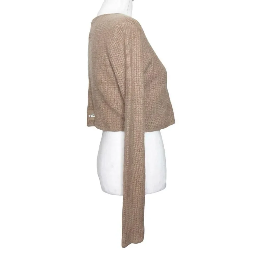 Alo‎ Yoga Cashmere Waffle Cropped Top Women's Small Beige Soft Luxe Cozy Minimal